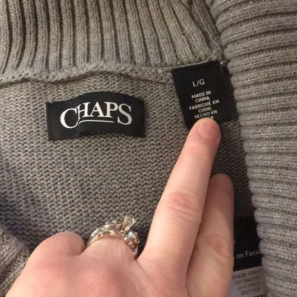 A173-Chaps larg long sleeve grey sweater nwt‎